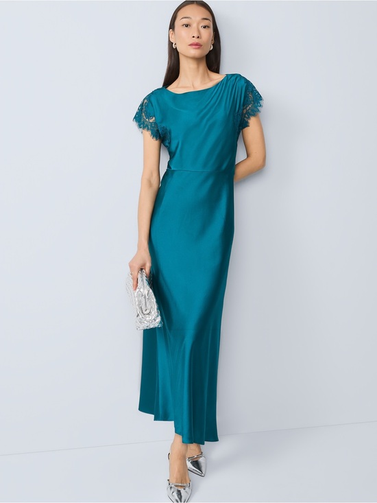 Ann Taylor Dresses & Skirts - Ann Taylor Teal lace-trim Satin maxi dress